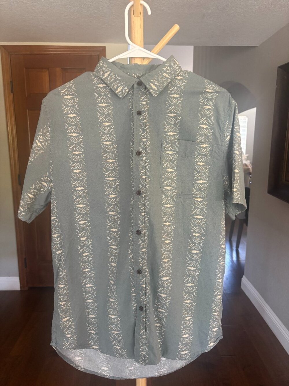 Katin EST 1954 Slate Blue Botanical Stripe Short Sleeve Button Down Shirt Medium